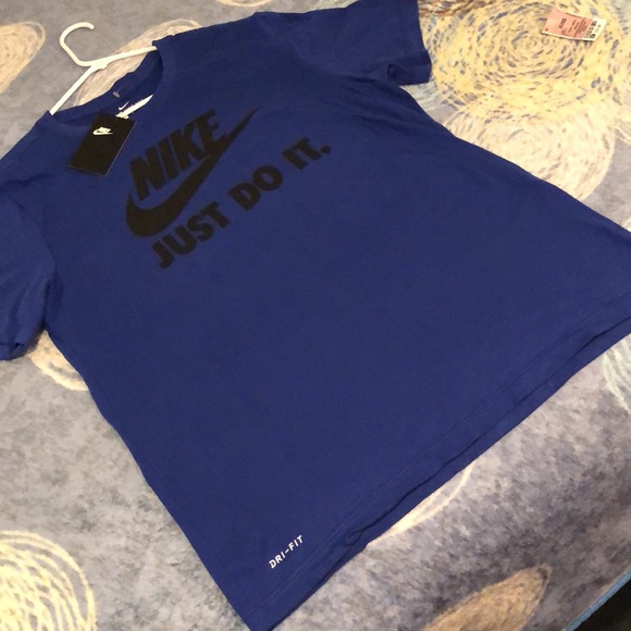 NIKE DRI FIT JUST DO IT BLUE AND BLACK T SHIRT - Picture 4 of 4